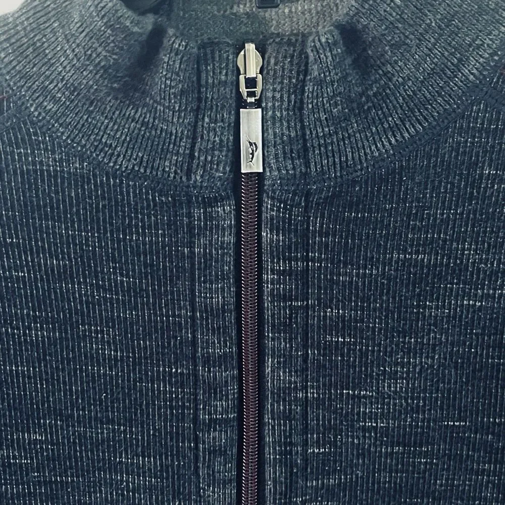 Tommy Bahama Men’s Long Sleeve 1/4 Zip Polo Shirt Reverse Dk Gray/ Lite Gray Lg